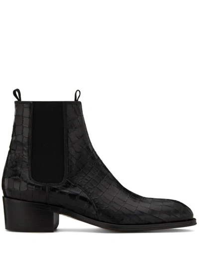 Giuseppe Zanotti Abbey Crocodile-effect Ankle Boots In Black