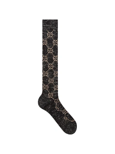 Gucci Long Gg Jacquard Cotton Blend Socks In Black