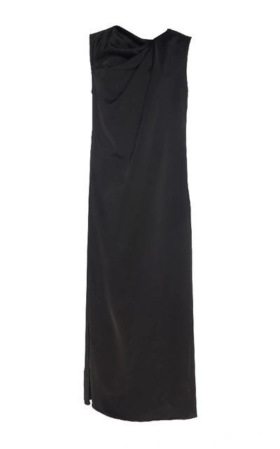 Marina Moscone Draped Satin Midi Dress In Black