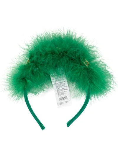 Dolce & Gabbana Feather And Flower Headband In Green
