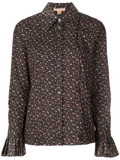 Michael Kors Floral Crushed Poplin Shirt In Black