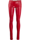 Rick Owens Stretch Leather Leggings In Red