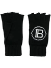 BALMAIN INTARSIA KNIT LOGO FINGERLESS GLOVES