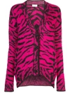 Saint Laurent Zebra-intarsia Wool-blend Cardigan In Pink