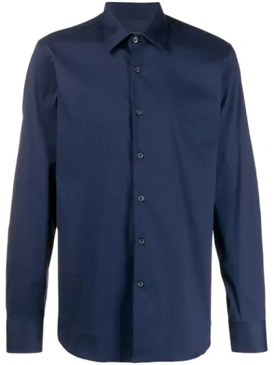 Prada Classic Cotton Poplin Slim-fit Shirt In Blue