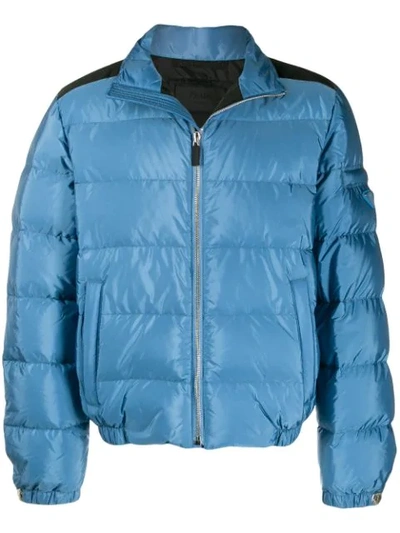 Prada Contrast Panel Padded Jacket In Blue