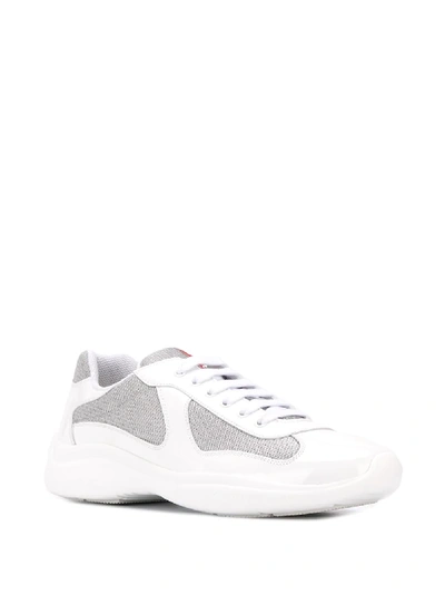 Prada Two-tone Leather And Fabric America S Cup Sneakers In White