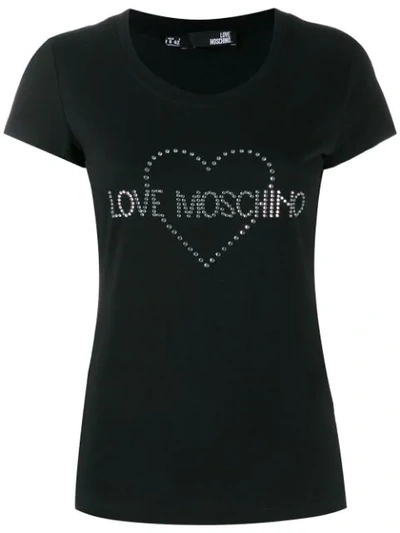 Love Moschino Embellished Logo T-shirt In Black