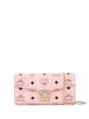 Mcm Large Patricia Visetos Canvas Wallet On A Chain In Soft Pink