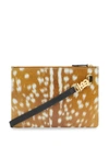 BURBERRY DEER PRINT LEATHER ZIP POUCH