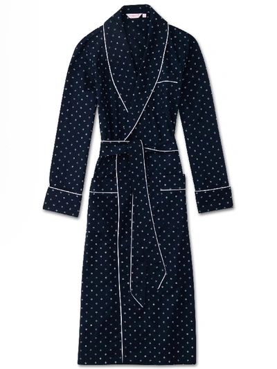 Derek Rose Men's Piped Dressing Gown Nelson 71 Cotton Batiste Navy