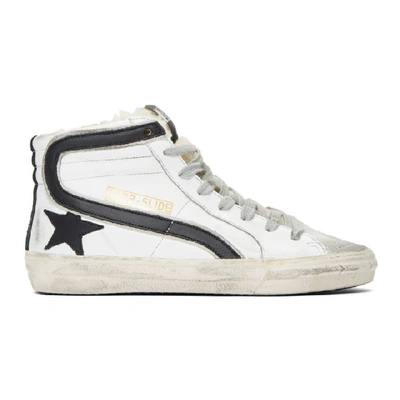 Golden Goose Black And White Slide Leopard Lace Leather High-top Sneakers