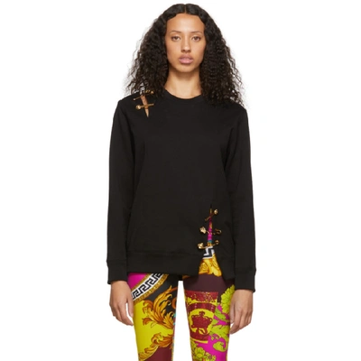 Versace Black Cashmere Medusa Safety Pin Jumper In Black,gold