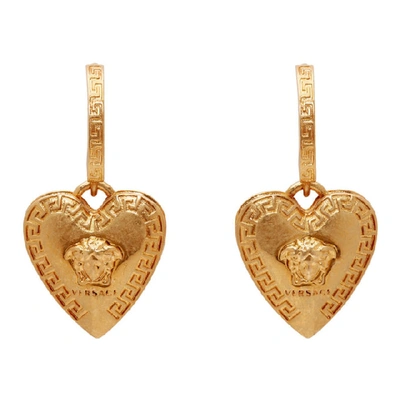 Versace Heart-shaped Medusa Motif Earrings In Kot Gold