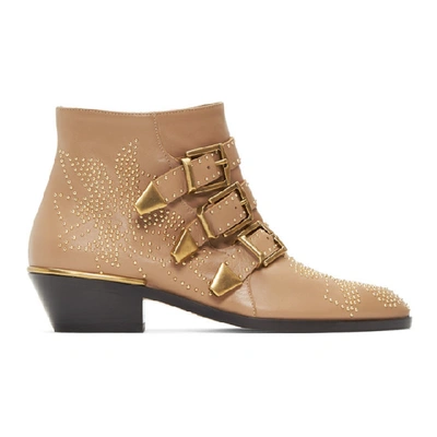 Chloé Susanna Studded Leather Ankle Boots In Neutrals