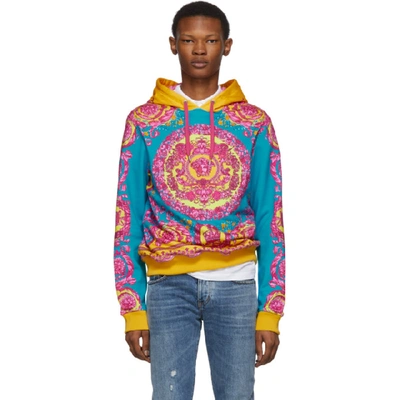 Versace Baroque Print Cotton Sweatshirt Hoodie In Orange