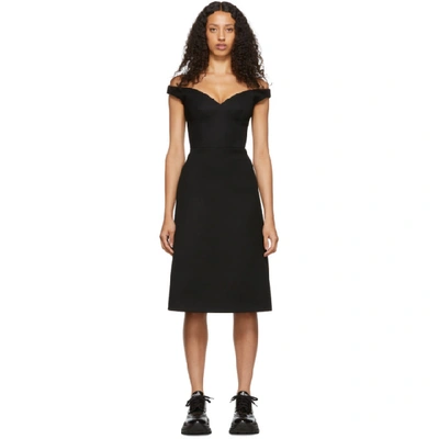 Prada Off-the-shoulder Wool Dress In Black