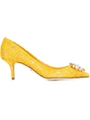 Dolce & Gabbana Crystal-embellished Corded Lace Pumps In Yellow