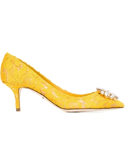 Dolce & Gabbana Crystal-embellished Corded Lace Pumps In Yellow