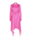 Off-white Dot-print Drawstring Satin Dress With Hanky Hem In Fuchsia