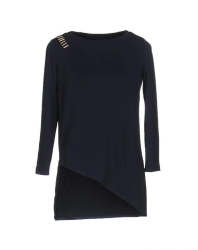 Elisabetta Franchi Woman T-shirt Midnight Blue Size 8 Viscose, Elastane In Dark Blue