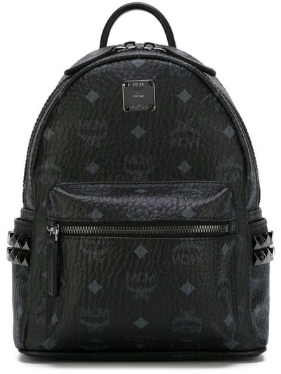 Mcm Mini Stark Side Stud Coated Canvas Backpack In Black