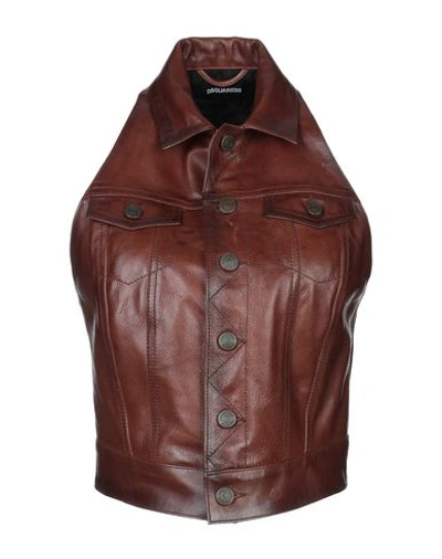 Dsquared2 Leather Jacket In Cocoa