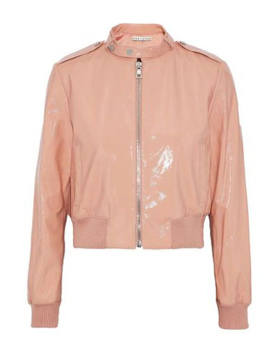 Alice And Olivia Nixon Patent-leather Bomber Jacket In Blush