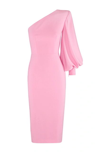 Alex Perry Warner One-shoulder Crepe Midi Dress In Baby Pink