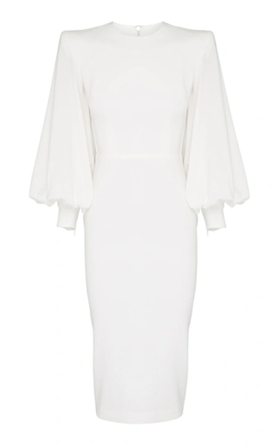 Alex Perry Blunt Structured Crepe Midi Dress In White