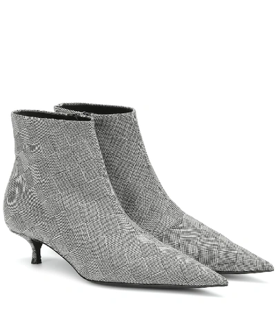 Balenciaga Knife Checked Wool Ankle Boots In Gray
