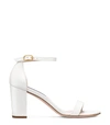 Stuart Weitzman Nearlynude Ankle Strap Sandal In Cream Caviar Patent Leather