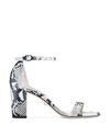Stuart Weitzman Women's Nearlynude Block-heel Python-embossed Leather Sandals In Black And White Python Printed Leather