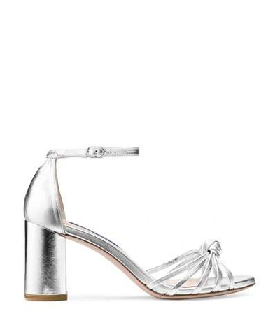 Stuart Weitzman The Sutton Sandal In Silver Crinkle Metallic Leather