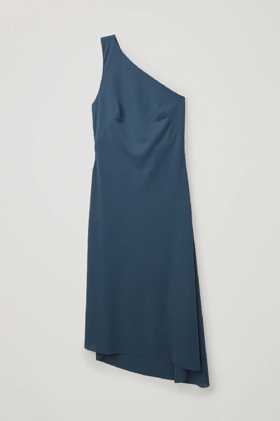 Cos Asymmetric Strap Jersey Dress In Blue