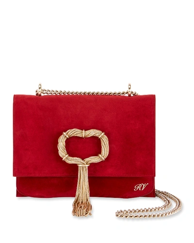 Roger Vivier Club Chain Suede Evening Clutch Bag In Red