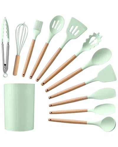 1947 Kitchen 12pc Non-slip Silicone Utensils In Green
