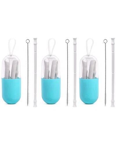 1947 Kitchen Pack Of 2 Foldable Silicone Reusable Drinking Straws With Case In Blue