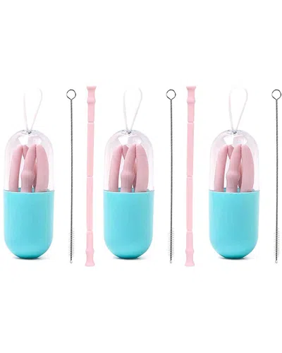 1947 Kitchen Pack Of 3 Foldable Silicone Reusable Drinking Straws With Case In Multi