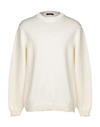 Roberto Collina Crew Neck Cotton Blend Brushed Sweater In Ivory