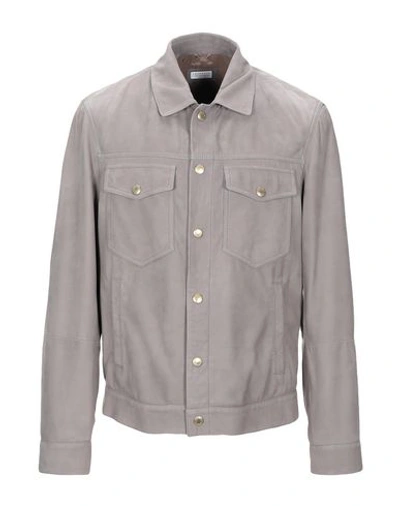 Brunello Cucinelli Leather Jacket In Grey