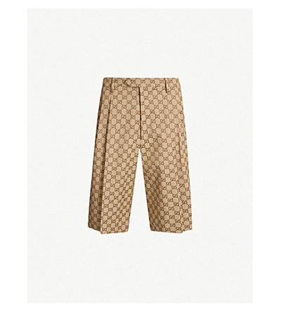 Gucci Gg Logo-pattern Tailored Cotton-blend Shorts In Beige