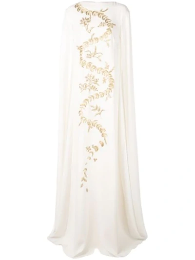 Oscar De La Renta Embroidered Silk Crêpe De Chine Gown In Ivory/gold