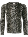 Saint Laurent Intarsia Leopard Knitted Jumper In Neutrals