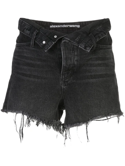 Alexander Wang Bite Distressed Denim Shorts In Grey