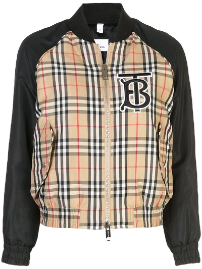 Burberry Monogram Motif Vintage Check Bomber Jacket In Black