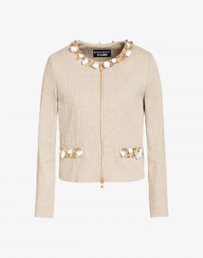 Boutique Moschino Flamed Cotton Jacket In Sand