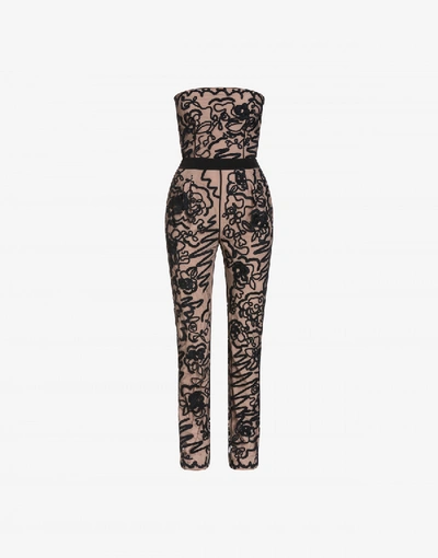 Moschino Tulle Jumpsuit With Brushstroke Embroidery In Black