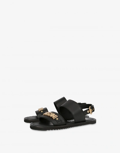 Moschino Leather Sandals With Lettering Logo In Black