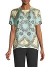 Valentino Printed Silk Blouse In Pale Blue
